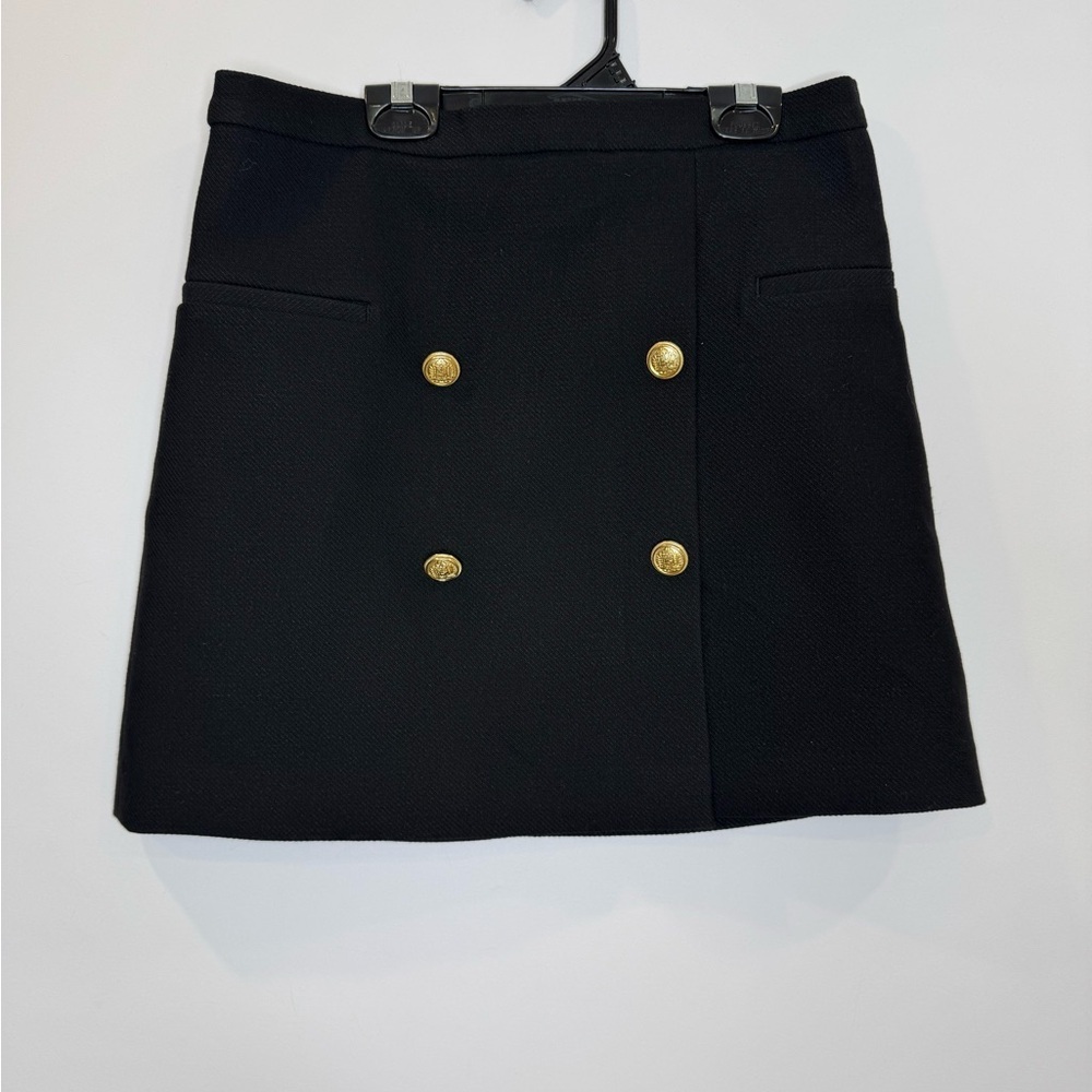 H&M woven preppy academia Black Skirt Gold Buttons size 8